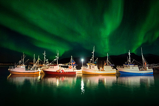 传统,挪威,渔船,北极光,特罗姆斯