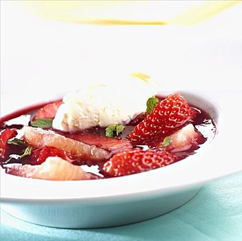 草莓,柚子,汤,薄荷味,奶油