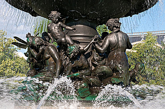 喷泉,广场,新城,德累斯顿,萨克森,德国,欧洲