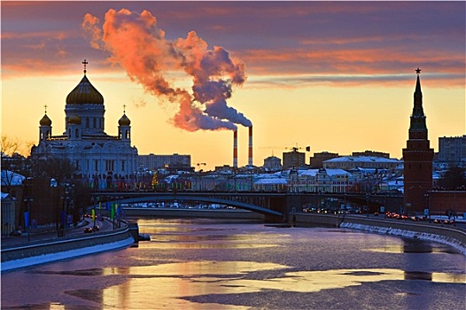 日落,上方,莫斯科