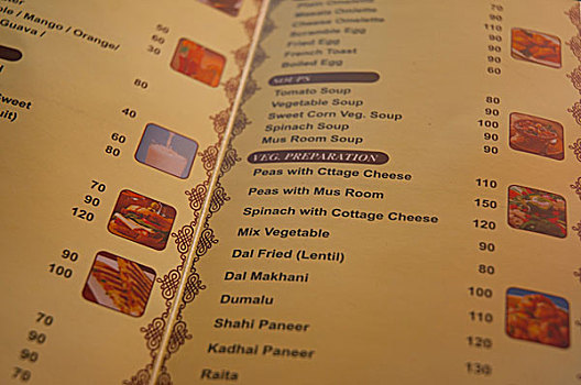 餐馆,菜单,拉贾斯坦邦,印度