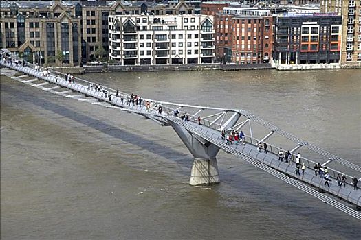 千禧桥,俯视,泰晤士河,伦敦,英格兰