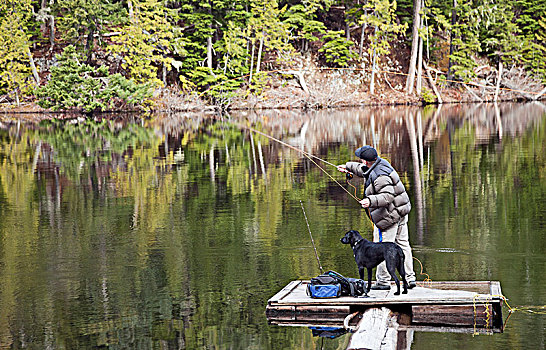 钓鱼,伐木工,湖,惠斯勒,不列颠哥伦比亚省,加拿大