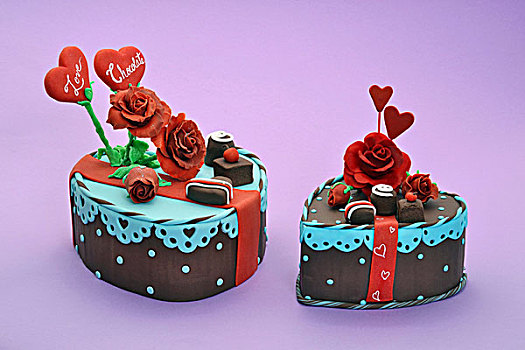 两个,心形,蛋糕,装饰,玫瑰,甜食