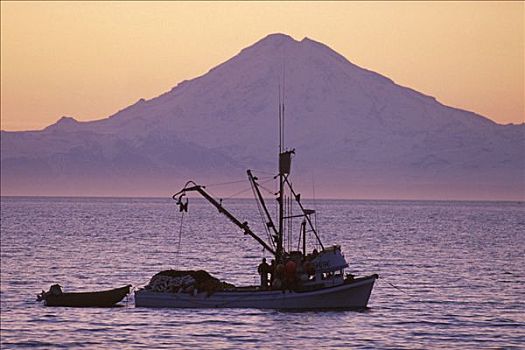 渔船,库克海峡,日落
