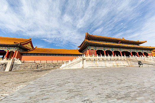 蓝天白云下的北京故宫太和门