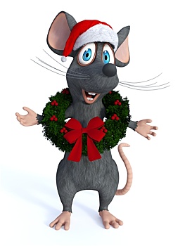 卡通,老鼠,戴着,圣诞花环