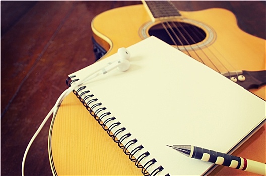 笔记本,木质,铅笔,吉他