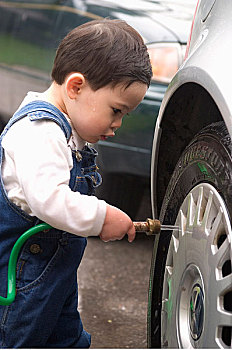 男孩,洗,汽车