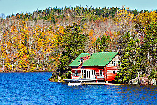 原木,房子,湖,新斯科舍省,加拿大
