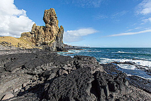 冰岛,斯奈山半岛,悬崖,火山岩,海滩,火山,蓝天