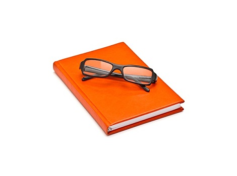 橙色,书本,眼镜,隔绝,白色背景,背景