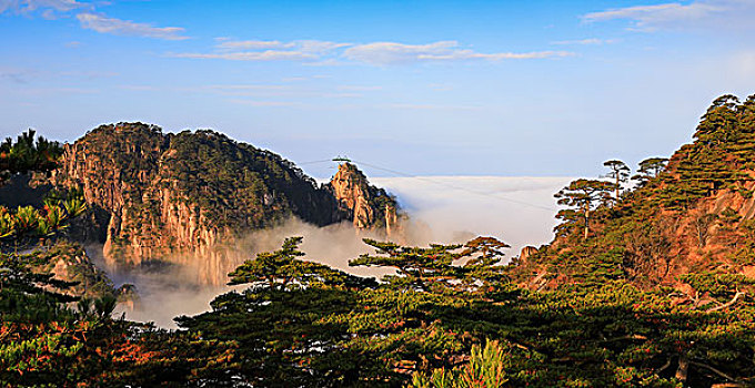 云海上的黄山太平索道