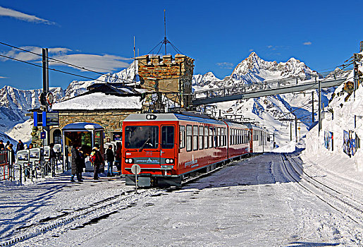 山,车站,戈尔内格拉特,冬天,后面,策马特峰,瓦莱,瑞士,欧洲