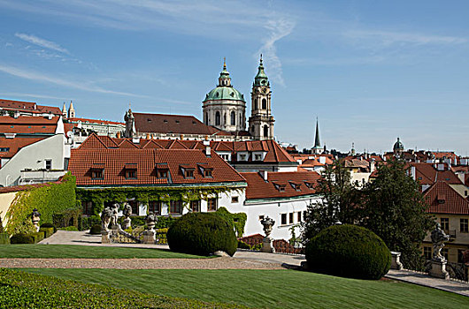 花园,巴洛克,世界遗产,后面,教堂,城镇,布拉格,捷克共和国,欧洲