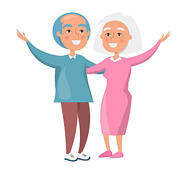 老年夫妇,消费,时间,一起,隔绝,白色,老年,夫妻,爷爷,粉色,毛衣,褐色,裤子,祖母,粉红裙,矢量,插画,白色背景