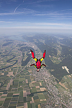 女性,跳伞运动员,倒立,俯视,伯尔尼,瑞士