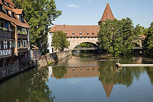 桥,城墙,纽伦堡,巴伐利亚,德国,欧洲