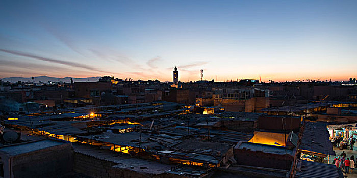 俯拍,城市,黄昏,麦地那,马拉喀什,摩洛哥