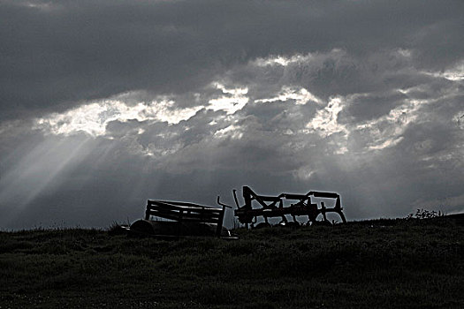 苏格兰,海鳗,农机,剪影,阳光,风暴,云