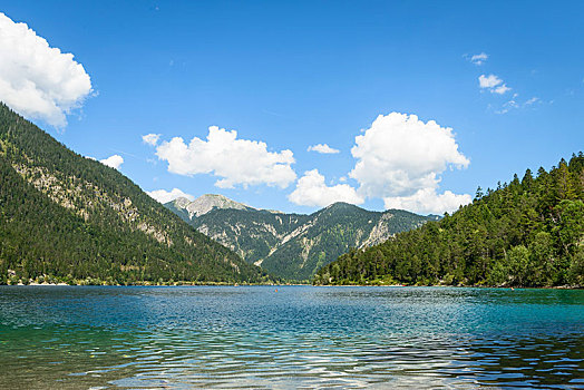 湖,风景,岸边,山景,高山湖,提洛尔,阿尔卑斯山,奥地利,欧洲