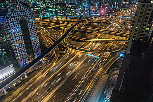 俯拍,城市,公路,夜晚,迪拜,阿联酋