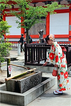 年轻,日本人,女人,传统,和服,京都,清水寺