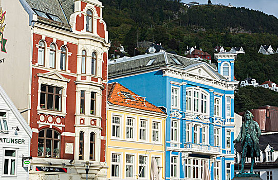 卑尔根,挪威,老城,老,建筑,彩色,区域,旅游,景色