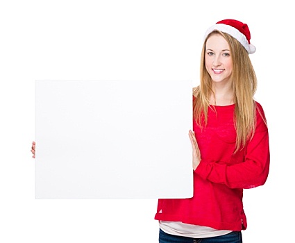 女人,圣诞节,帽子,拿着,留白,白板