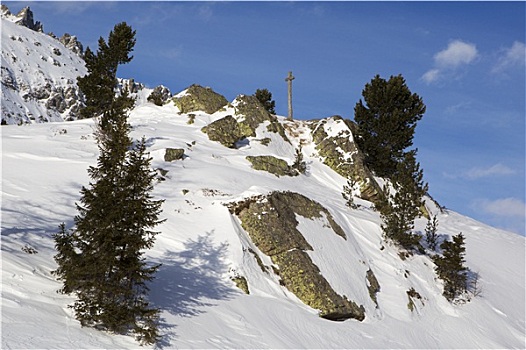 十字架,雪,山景