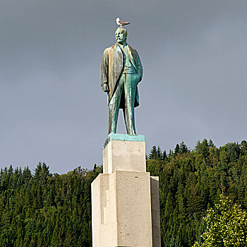鸟,站立,雕塑,男像,卑尔根,挪威