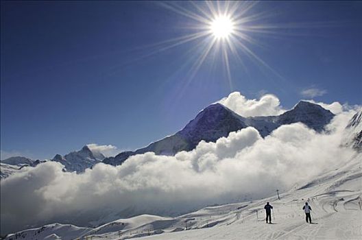 滑雪者,山,贝塔峰,艾格尔峰,格林德威尔,伯尔尼阿尔卑斯山,瑞士,欧洲
