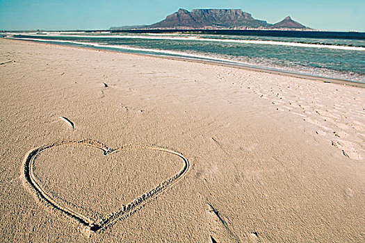 心形,沙子,海滩,开普敦,西海角,开普省,南非