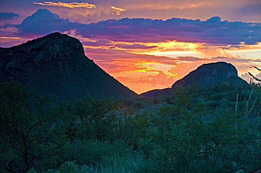 日落,上方,圣塔丽塔山,亚利桑那,美国