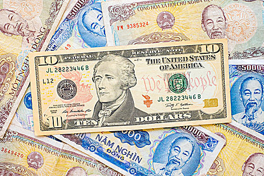 美国,美元,上面,多样,越南,货币,纸,钱