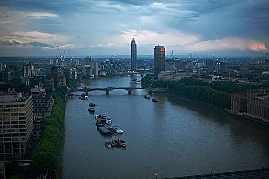俯拍,泰晤士河,黎明,伦敦,英格兰,英国