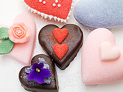 糖,心形,巧克力蛋糕,情人节