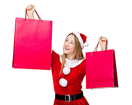 圣诞节,女人,兴奋,纸袋