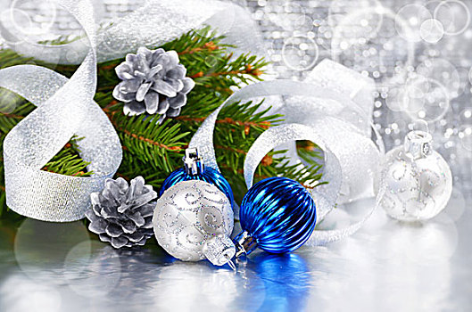 蓝色,银,圣诞节,彩球,上方,鲜明,背景