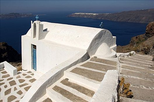 教堂,正面,伊莫洛维里,锡拉岛,基克拉迪群岛,爱琴海,希腊
