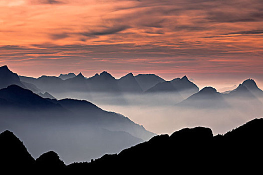 阿尔卑斯山,晚上,亮光,东方,瑞士,欧洲