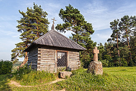 古老,东正教,小教堂,石头,十字架,普斯科夫地区,俄罗斯