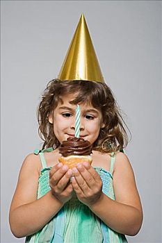 女孩,生日,杯形蛋糕