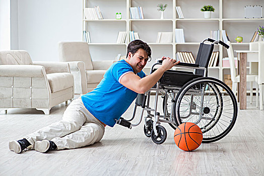 年轻,篮球手,轮椅,恢复,受伤