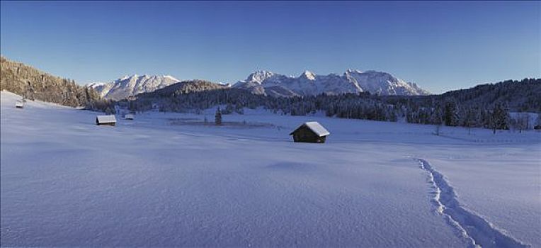 巴伐利亚,德国,山峦,冬天,干草堆,雪中