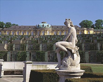雕塑,宫殿广场,公园,宫殿,城堡,无忧宫,波茨坦,勃兰登堡,德国,欧洲,世界遗产