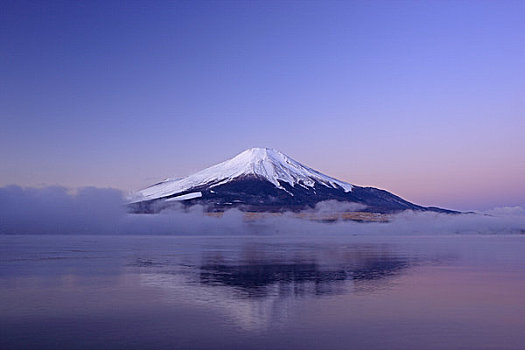 山,富士山,早晨,湖