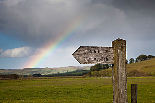 木质,标识,公用,小路,彩虹,背景,诺森伯兰郡,英格兰