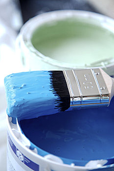 特写,蓝色,油漆桶,上油漆