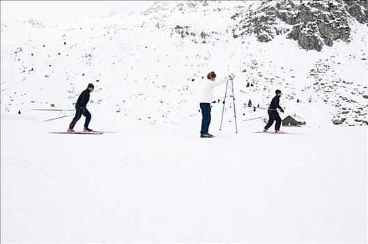 三个,越野滑雪者,瑞士